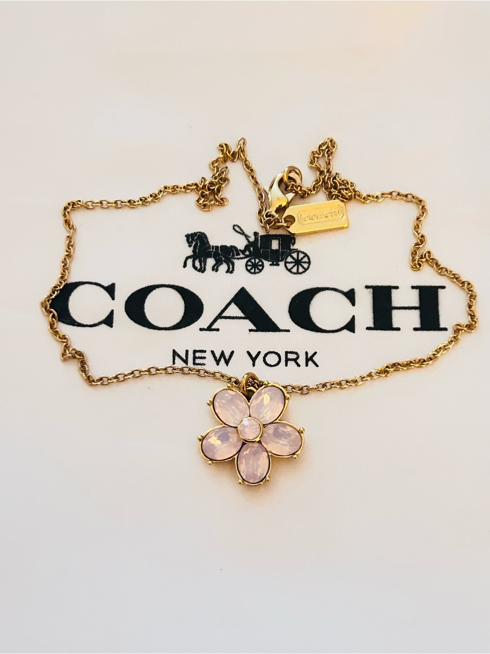 Coach Pink Flower Gold Tone Necklace - Picture 3 of 12